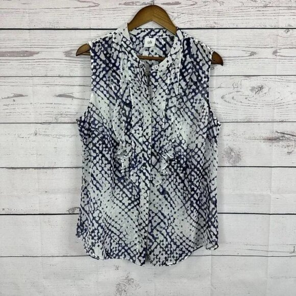 Cabi Venture sleeveless ruffle button front ruffle top shirt XL blouse - Picture 2 of 4